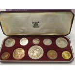 A 1953 ten piece mint coin set in fitted case