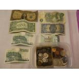 A selection of mixed Foreign coins, bank notes etc.