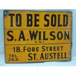 An unusual enamelled Cornish double-sided Estate Agent's sign "To Be Sold - S A Wilson,