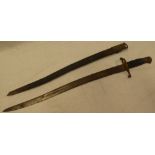 A 19th Century Martini Henry Volunteer bayonet with single edged blade and leather grips in steel