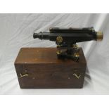 A brass and painted metal surveyor's level by Stanley of London in fitted mahogany case