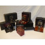 Five various old cameras including mahogany mounted Korona 1 folding camera cased with plates;