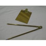 A small brass mining related clip-board "Hobb's Quarries Limited" and a pair of brass dividers (2)