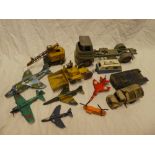 A selection of various diecast vehicles including Dinky Cole's mobile crane, Muir-Hill dumper etc.