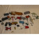 A selection of various die-cast vehicles including Dinky Mercedes Racing Car, Long Range Bomber,