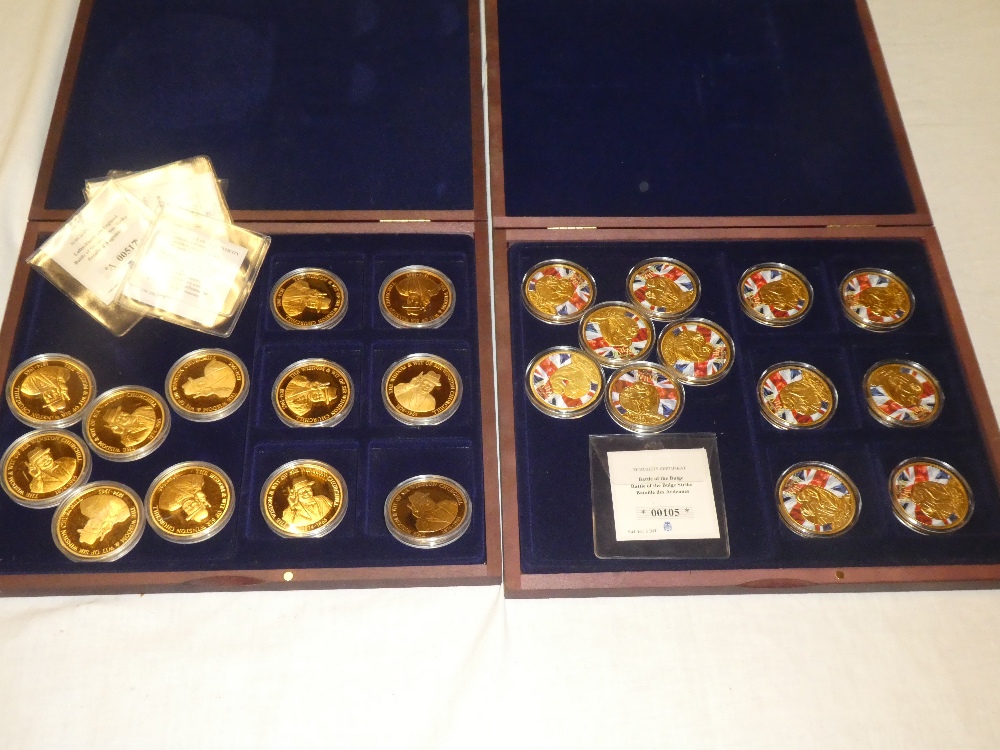 Twelve gilt medallions commemorating the 75th Anniversary of World War Two in fitted case and 12
