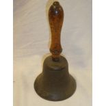 A Second War brass ARP hand bell with turned wood handle
