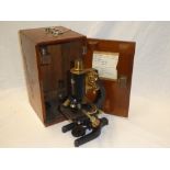 A good quality brass mounted monocular microscope by W. R. Prior & Co.