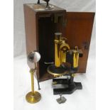 A good quality brass mounted monocular microscope by W.