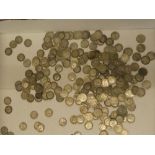 A selection of over 230 silver 3d coins,