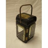 A small old brass mounted metal fire engine hand lamp by Merryweather & Sons,