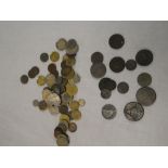 A selection of various coins including 19th century pennies, half-pennies,