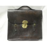 An unusual old brass mounted leather mining related briefcase relating to Houghton Main Colliery,