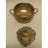 A George V silver circular two-handled bowl/wine taster,