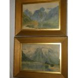Artist unknown - watercolours Alpine lake scenes 9" x 13½" (a pair)