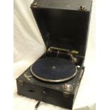 A Columbia portable gramophone with chromium-plated mounts in fibre case