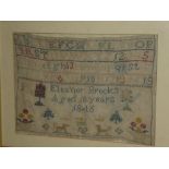 An early Victorian rectangular needlework sampler by Eleanor Brooks aged 10 years 1846 depicting