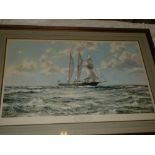 A coloured sailing ship print "In Full Sail",