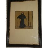 A coloured wood-block print - full length portrait of Sarah Bernhardt after Sir William Nicholson,