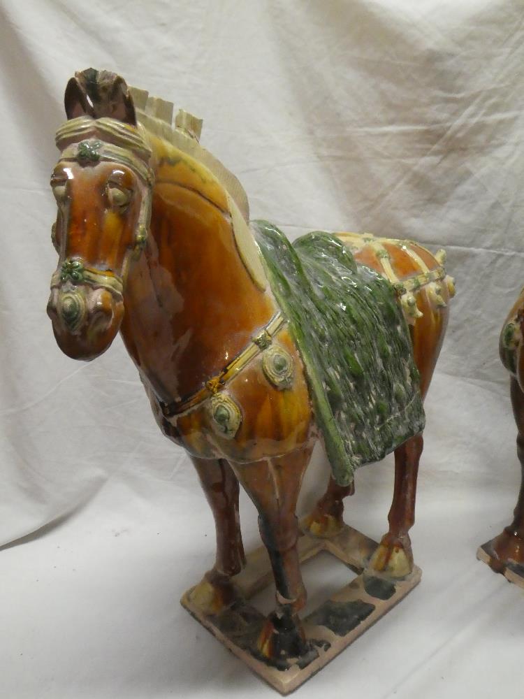 A pair of Eastern majolica-glazed Tang-style horses 21½" high - Image 3 of 3