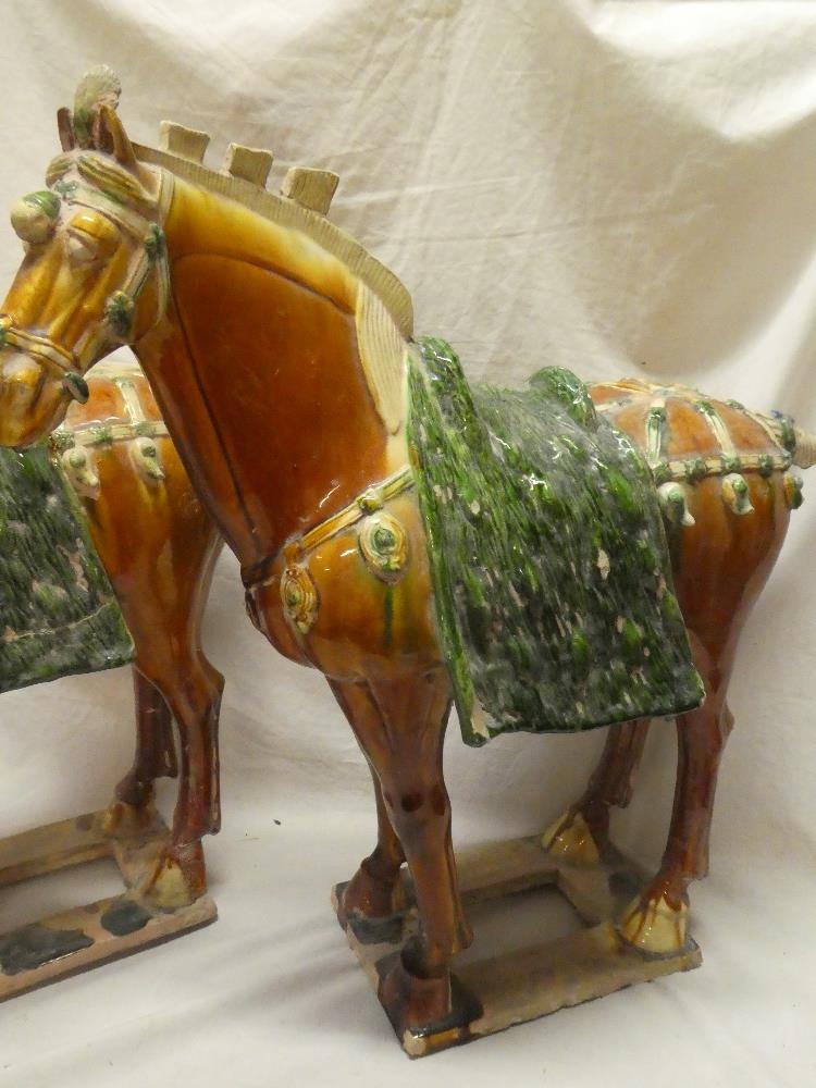 A pair of Eastern majolica-glazed Tang-style horses 21½" high - Image 2 of 3