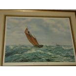 A coloured limited edition sailing print "Thrashing Home in a South Westerly" after J.