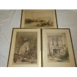 Three coloured engravings of Eastern scenes with figures after David Roberts,