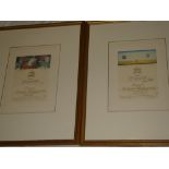 A pair of Chateau Mouton Rothschild printed designs for wine labels dated 1983 and 1985,