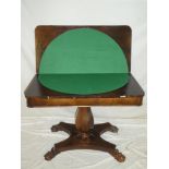 A Victorian rosewood rectangular turnover-top card table with baize lined playing surface on