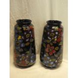 A pair of Royal Stanley ware "Jacobean" pattern tapered vases,
