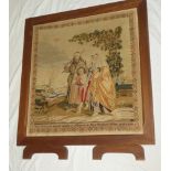 An early Victorian square needlework tapestry depicting "Jesus returning with his parents to