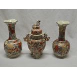 A pair of Japanese Satsuma pottery tapered vases with figure decoration and one other Japanese
