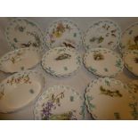 A good quality Copeland china part dessert set with wildlife and sporting decoration within ribbon