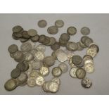 A selection of approximately 100 various silver 3d coins including some Victorian examples