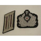 A Second War German Chaplain's collar tab and a German embroidered wire Chaplain's hat badge (2)
