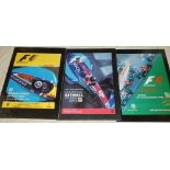 Three Formula One motor racing posters including Estoril 1994,