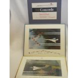 Two coloured photographic prints of Concorde with the Red Arrows bearing facsimile signatures and a