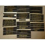 A collection of over 50 various naval cap tallies including HMS Raleigh, Royal Yacht, HMS Neptune,