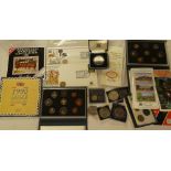 Two various GB proof coin sets - 1984 and 1985; a 1990 silver proof commemorative crown,