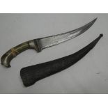 A 19th century Indo-Persian dagger with 8½" curved single edged blade and jade mounted hilt (af) in