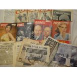 A selection of various 1940's-1950's magazines including picture posts, various newspapers etc.