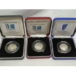 Three silver Piedfort proof 50 pence coins - 2 x 2000 and 1 x 1998,