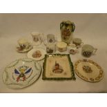A selection of military commemorative china, mainly First War including Peace mugs, Peace vase,