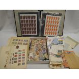 A box containing various postal covers, mixed stamps on sheets, loose etc.