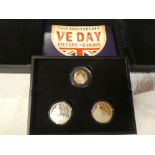 A 2020 75th Anniversary of VE Day silver proof three-part coin set including silver 50p and two