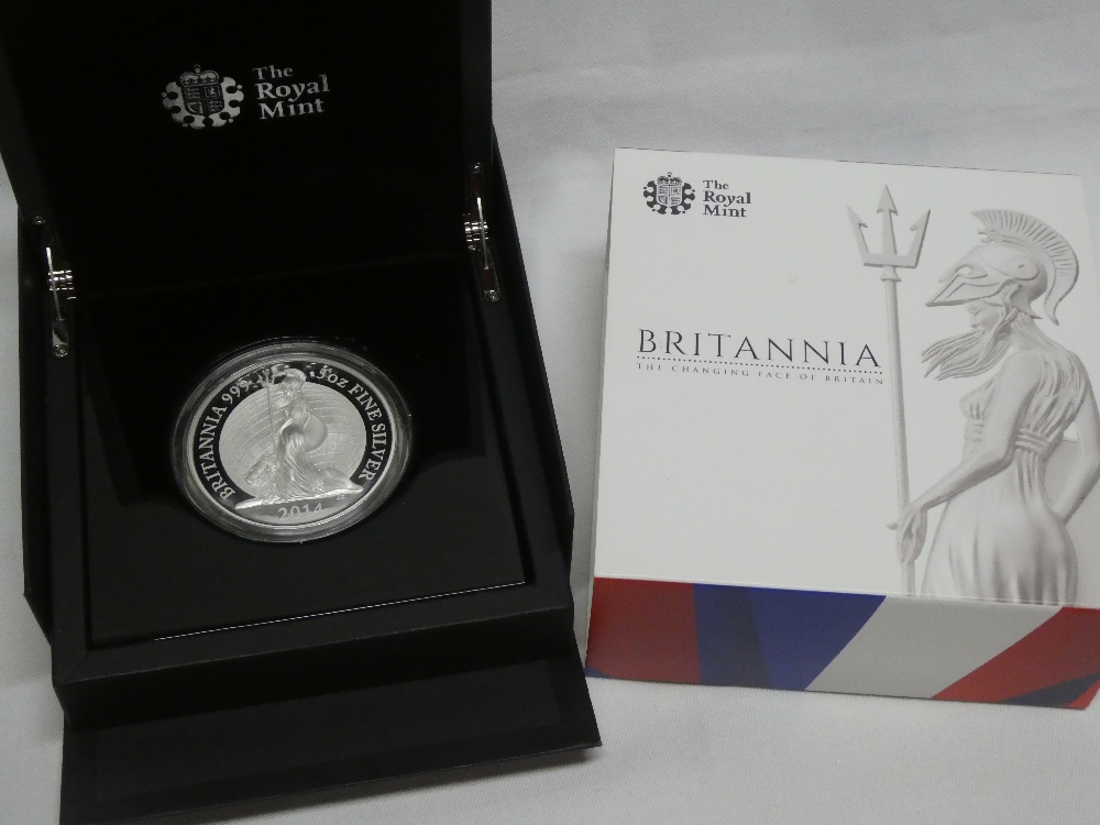 A 2014 Royal Mint Britannia 5oz silver proof coin - boxed with certificate