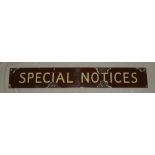 A Great Western Railway enamelled rectangular sign "Special Notices" 4" x 27"