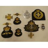 A selection of RAF and Royal Navy Chaplain's insignia including Royal Naval Chaplain's Officers cap