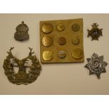 A small selection of various military badges including Victorian Officer's enamelled collar of the