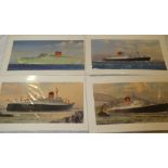 Four large size Cunard shipping prints including Ivernia, Caronia etc.